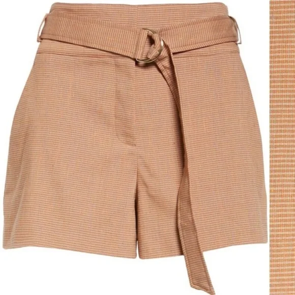Veronica Beard Borneo High-Waist Chai Shorts with D-Ring Belt Size 2